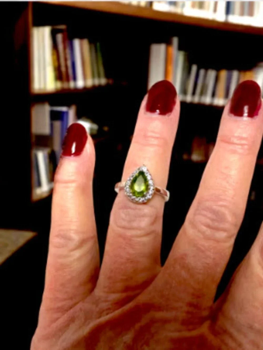 Annabella Peridot White Topaz Halo Ring 925 Sterling Silver Pear Cut Size 6